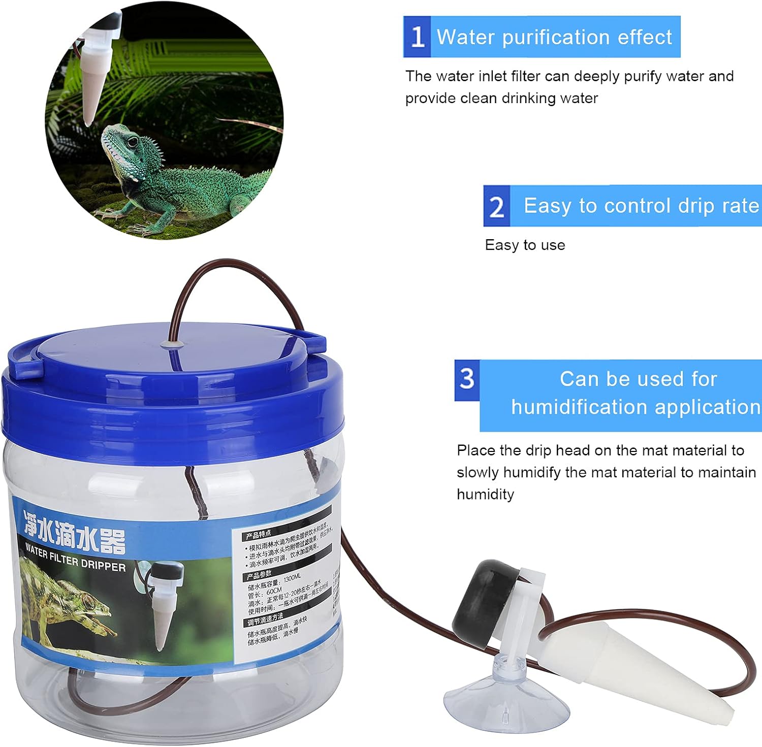 Reptile Drinking Feeder, Reptile Water Dripper Kit, Plants Irrigation Devices Reptile Humidifier Watering Tool, Water Flow Control and Reptile Humidity Control for Pet Reptile-3