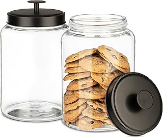 1 Gallon Glass Cookie Jar with Matte Black Metal Lids Airtight Storage Container - Ideal for Food, Treats, Candy, Dried Food - Perfect for Kitchen or Laundry Room - Pack of 2