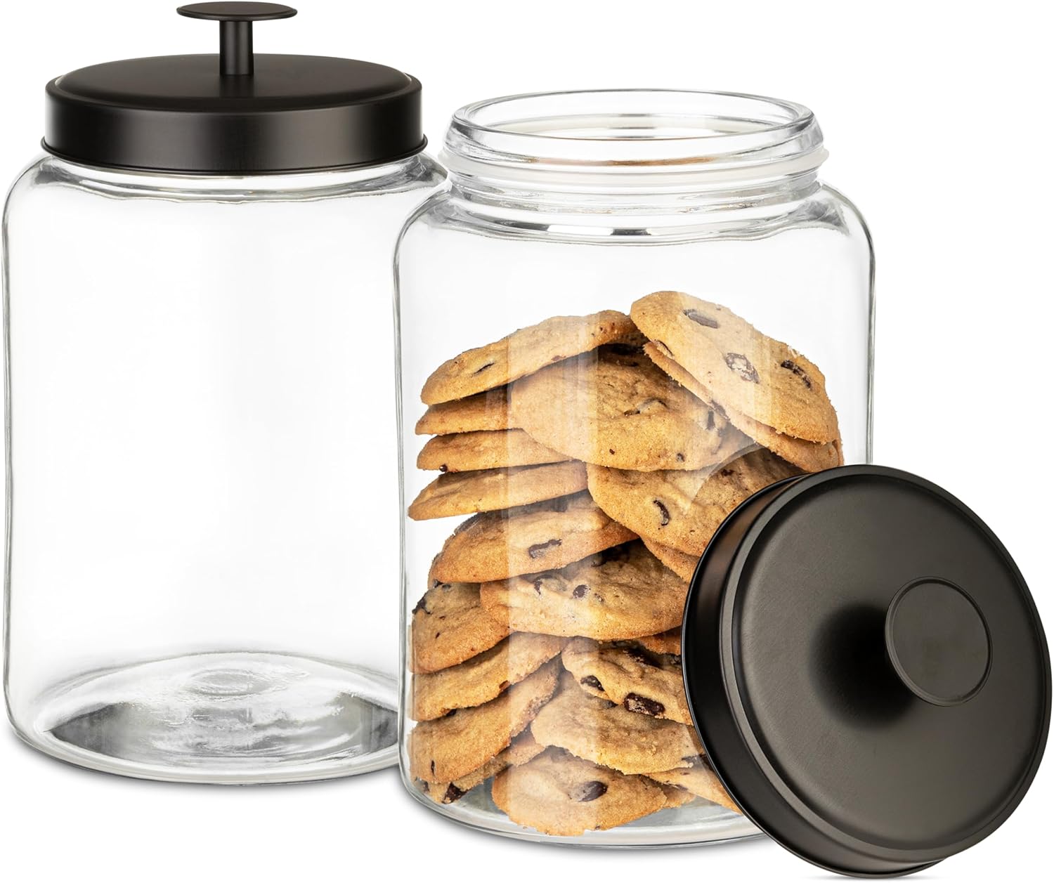 1 Gallon Glass Cookie Jar with Matte Black Metal Lids Airtight Storage Container - Ideal for Food, Treats, Candy, Dried Food - Perfect for Kitchen or Laundry Room - Pack of 2-0