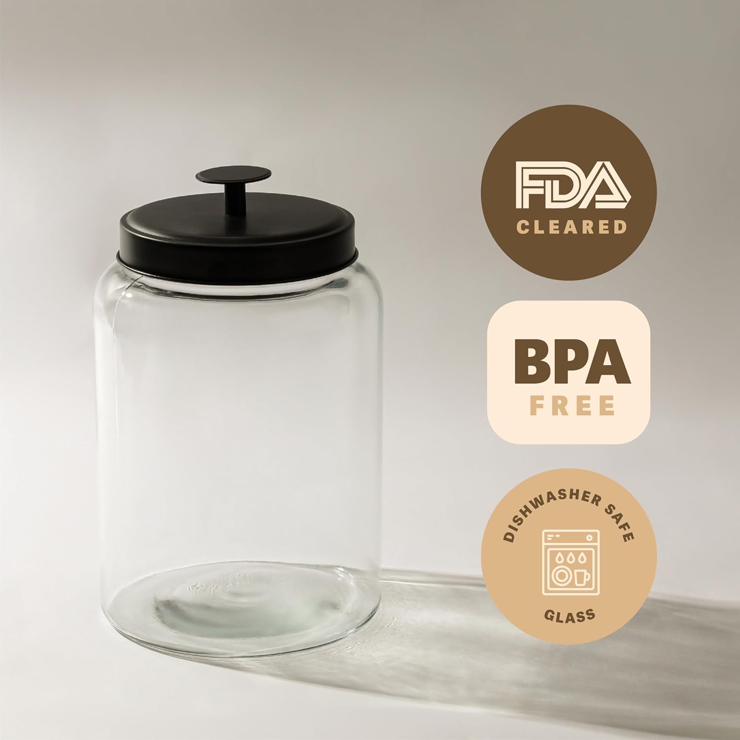 1 Gallon Glass Cookie Jar with Matte Black Metal Lids Airtight Storage Container - Ideal for Food, Treats, Candy, Dried Food - Perfect for Kitchen or Laundry Room - Pack of 2-4