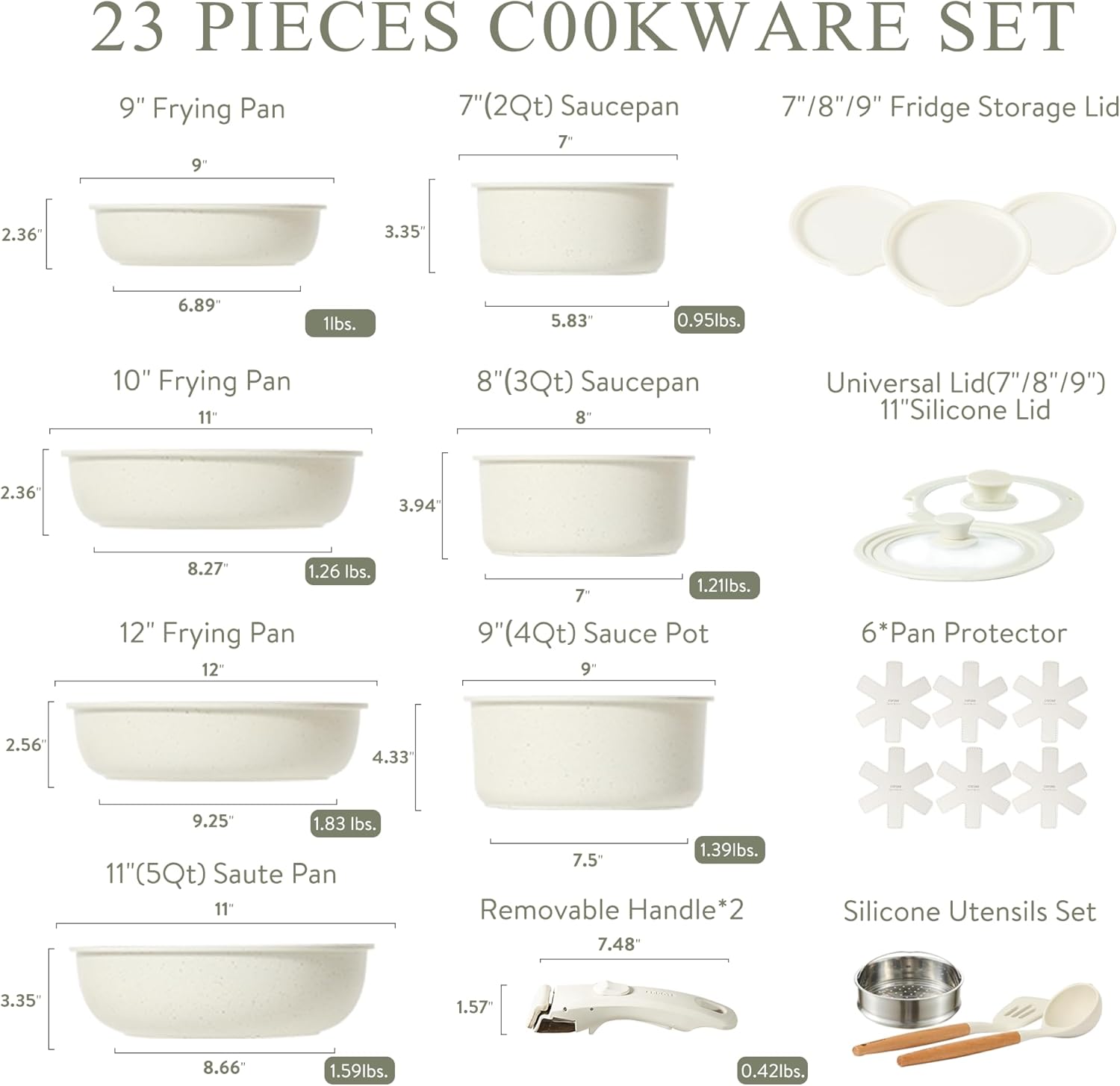 CAROTE 23pcs Detachable Handle Pots and Pan Set, Nonstick Induction Cookware, Removable Handle, RV Oven Safe Cookware-1