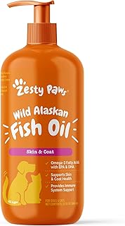 Zesty Paws Wild Alaskan Fish Oil for Dogs & Cats - Pollock & Salmon Oil Blend - Omega 3 Fatty Acids EPA & DHA for Pets - for Sensitive Skin + Coat Health - Immune System Support - 32 fl oz