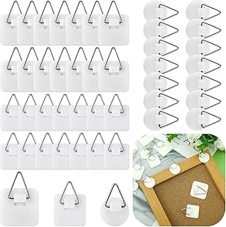 Wenqik 45 Pcs Adhesive Picture Hanger Foamboard Picture Hanging Hooks Without Nails Plastic Picture Hangers Sticky Hangers for Home Wall Art Picture Photo Frame Bathroom Closet Kitchen (Round,Square)