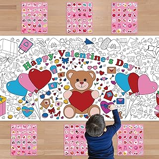 OHOME 180 PCS Valentines Day Stickers - Valentines Coloring Tablecloth with Valentines Stickers for Kids - Valentines Day Gifts for Kids - Kids Valentines Day Gifts for School Classroom