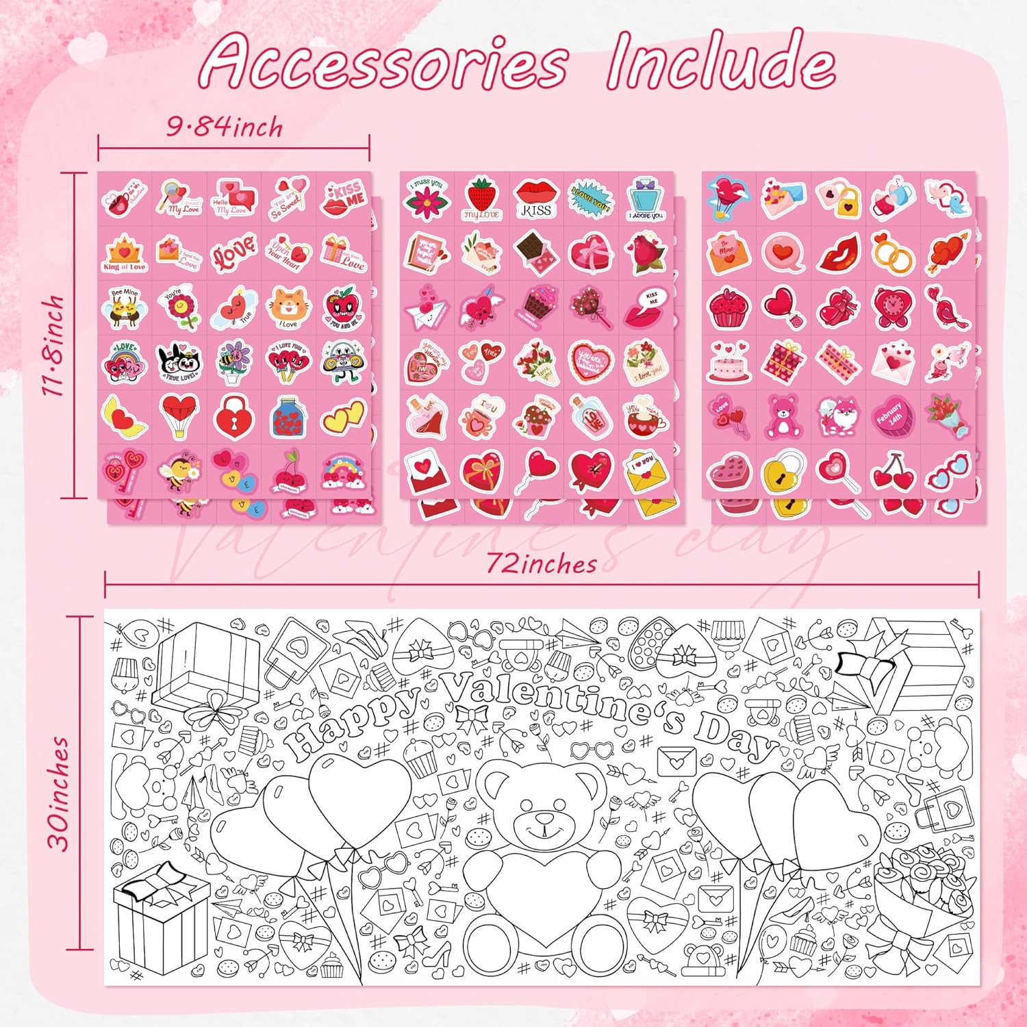 OHOME 180 PCS Valentines Day Stickers - Valentines Coloring Tablecloth with Valentines Stickers for Kids - Valentines Day Gifts for Kids - Kids Valentines Day Gifts for School Classroom-3