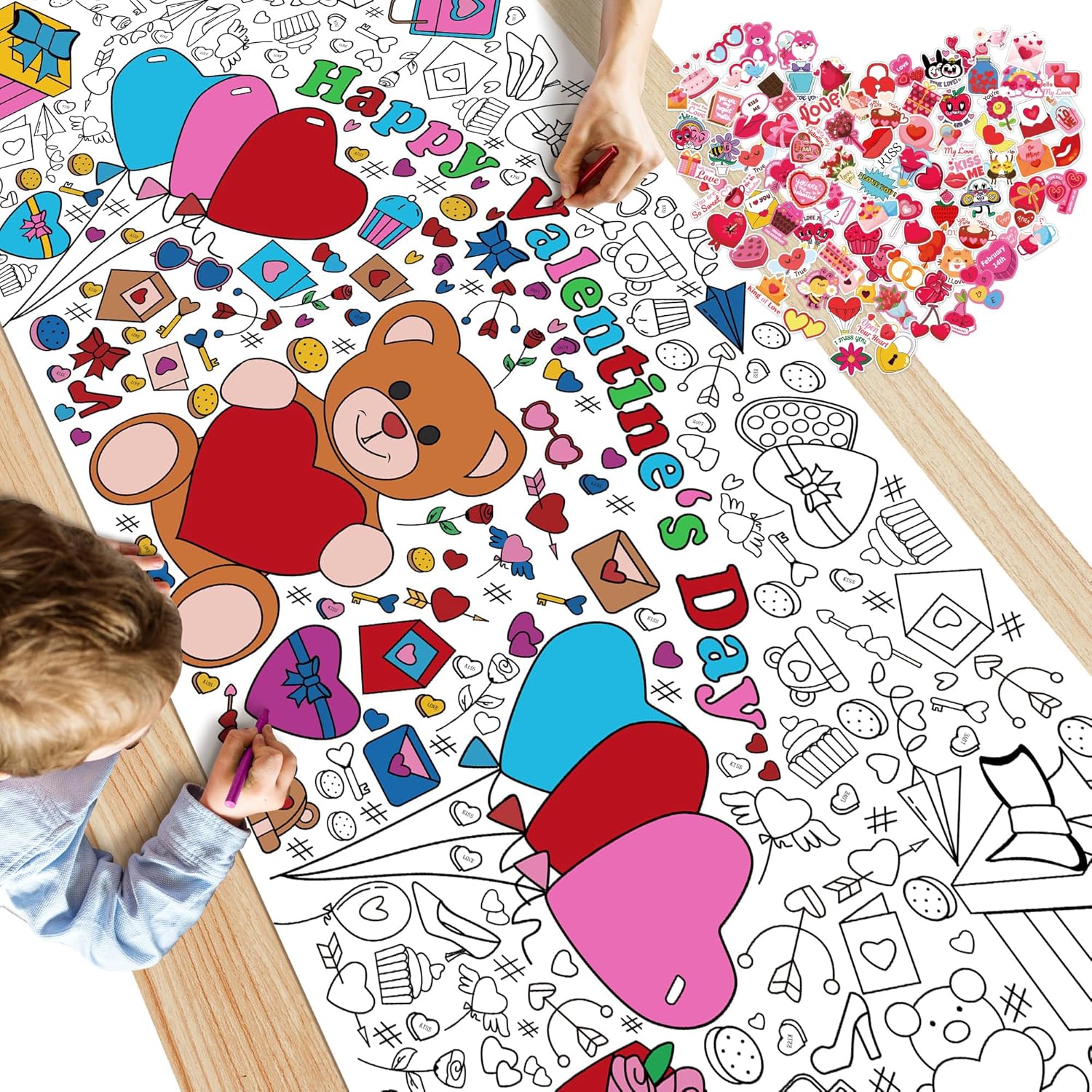 OHOME 180 PCS Valentines Day Stickers - Valentines Coloring Tablecloth with Valentines Stickers for Kids - Valentines Day Gifts for Kids - Kids Valentines Day Gifts for School Classroom-8