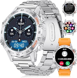 FOXBOX FOXBOX Smart Watch for Men Answer/Make Call for Android iOS, 400mAh Military Smartwatch Blood Oxygen Sleep Monitor Step Counter, 2 Watch Straps, Waterproof Smart Watches Silver