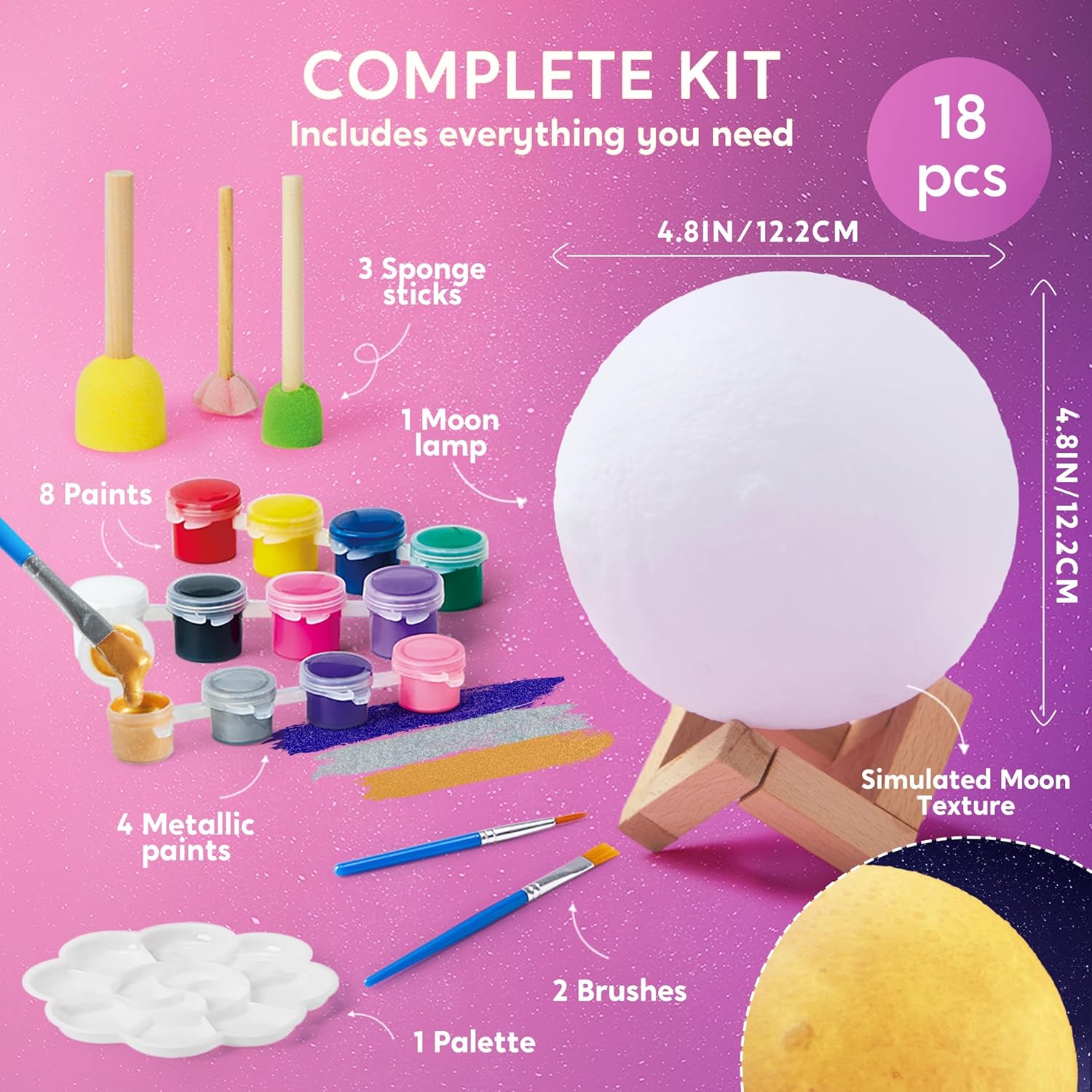 Klever Kits DIY 3D Moon Night Light, Paint Your Own Moon Lamp Kit Galaxy Lamp Arts and Crafts Kit, School Activities, Birthday Gifts for Kids Girls Boys-2