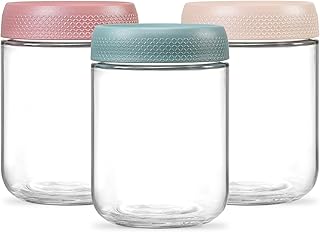 NETANY 3-pack 16oz Glass jars with Airtight Lids, Overnight Oats Containers with Lids, Wide mouth Mason Salad jars, Glass Food Storage Containers for Snacks Yogurt Spice Sugar