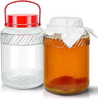 1.3 Gallon Glass Kombucha Brewing Jars Set of 2, Wide Mouth Glass Jars with Lid and Handle, Perfect for Sun tea, Mead, Limoncello