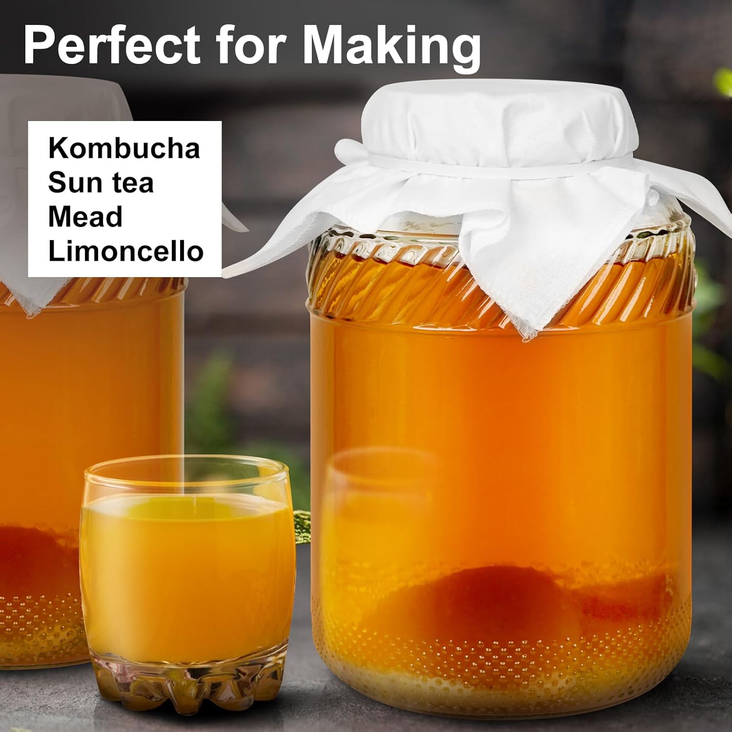 1.3 Gallon Glass Kombucha Brewing Jars Set of 2, Wide Mouth Glass Jars with Lid and Handle, Perfect for Sun tea, Mead, Limoncello-1