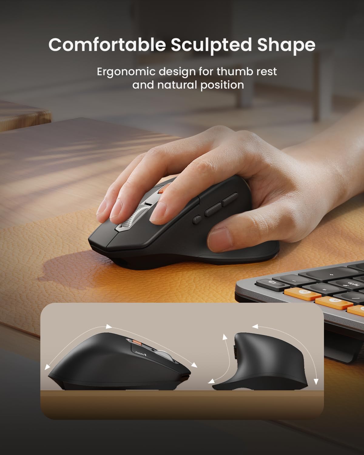 ProtoArc Ergonomic Wireless Keyboard Mouse, EKM01 Plus Full Size Ergo Bluetooth Keyboard Mouse Combo, Split Design, Wrist Rest, Multi-Device, Rechargeable, for Windows/Mac OS-4