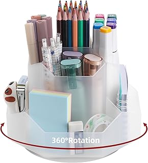 Desk Pencil Pen Holder, 9 Slots 360°Degree Rotating Desk Organizer, Desktop Storage Pencil Pen Organizers Stationery Supplies, Cute Pencil Cup Pot for Office, School, Home, Art Supply (Clear)