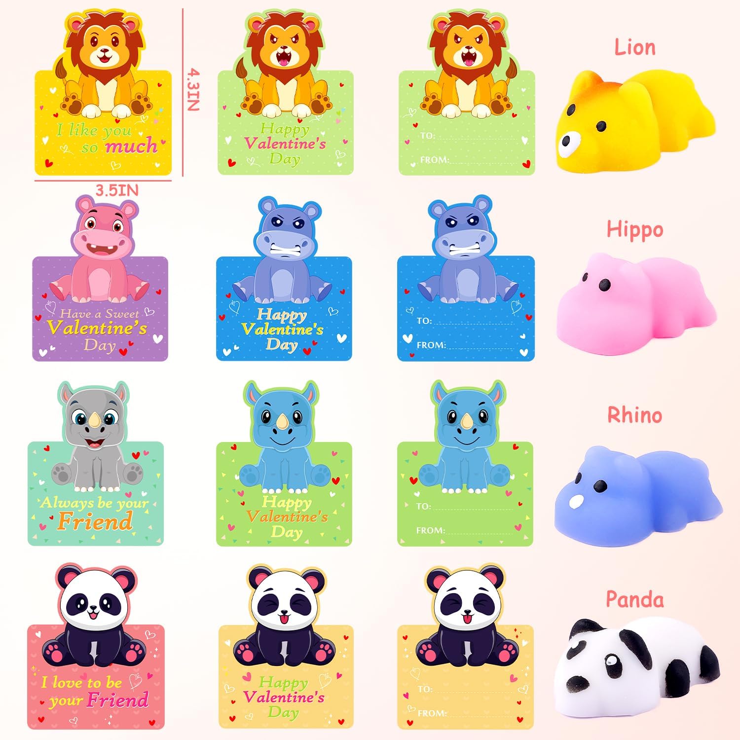 Valentines Day Gifts for Kids, 28 Pack Mochi Squishy Toys with Valentines Day Cards for Kids, 3D Changing Face Moving Cards, Valentines Day Exchange Cards Mini Animal Stress Relief Toy Party Favors-3