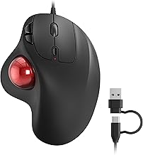 Nulea M509 Trackball Mouse Wired, Ergonomic Design, Easy Thumb Control, Precise & Smooth Tracking, 2-in-1 Interface (Type A &Type C), Compatible for PC, Laptop, Mac, Windows(Red).