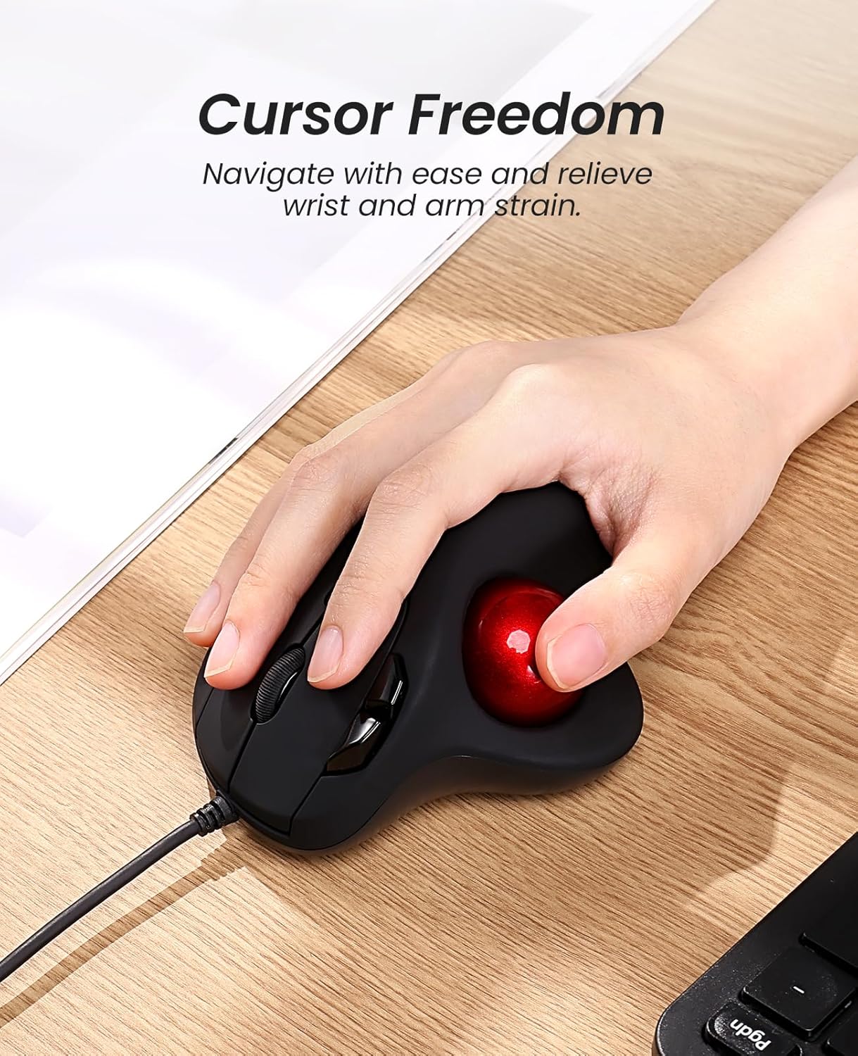 Nulea M509 Trackball Mouse Wired, Ergonomic Design, Easy Thumb Control, Precise & Smooth Tracking, 2-in-1 Interface (Type A &Type C), Compatible for PC, Laptop, Mac, Windows(Red).-1