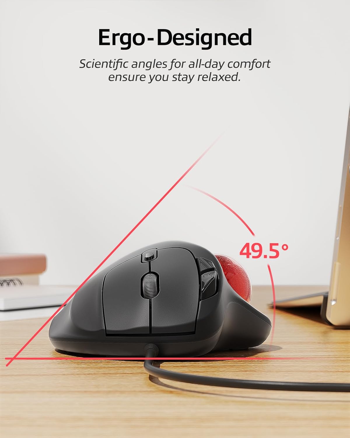 Nulea M509 Trackball Mouse Wired, Ergonomic Design, Easy Thumb Control, Precise & Smooth Tracking, 2-in-1 Interface (Type A &Type C), Compatible for PC, Laptop, Mac, Windows(Red).-2