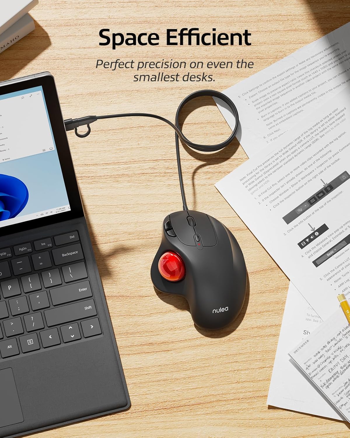 Nulea M509 Trackball Mouse Wired, Ergonomic Design, Easy Thumb Control, Precise & Smooth Tracking, 2-in-1 Interface (Type A &Type C), Compatible for PC, Laptop, Mac, Windows(Red).-3