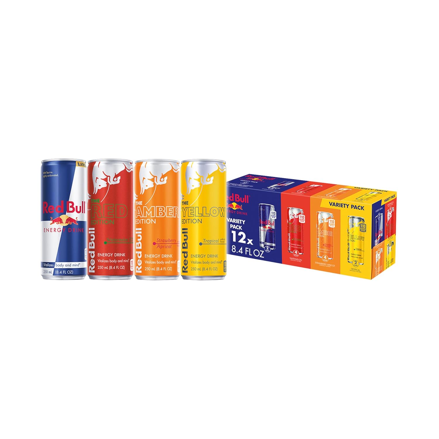 Red Bull Energy Drink Variety Pack, Red Bull, Red, Amber, and Yellow Edition and Energy Drinks, 8.4 Fl Oz, 12 pack Cans-0