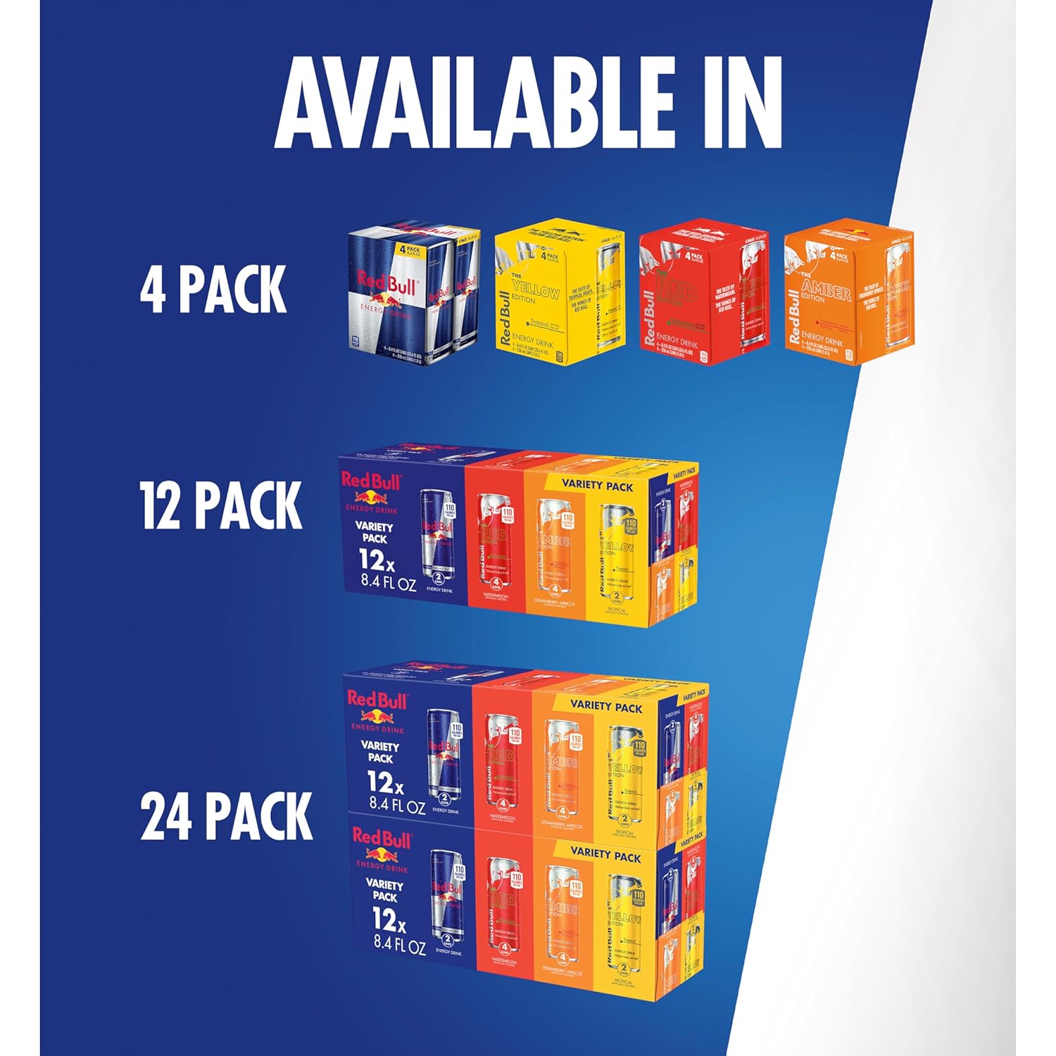 Red Bull Energy Drink Variety Pack, Red Bull, Red, Amber, and Yellow Edition and Energy Drinks, 8.4 Fl Oz, 12 pack Cans-7