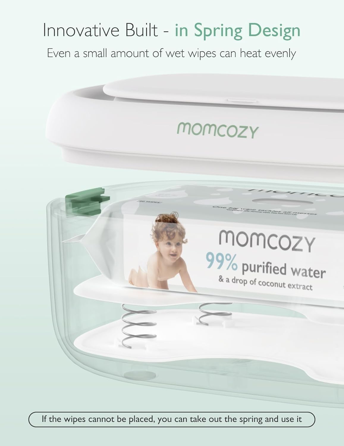 Momcozy Baby Wipe Warmer, Innovative Spring Design, Large Capacity Wipes Dispenser, Fast and Even Heating, 4 Modes of Temperature Heating Control, Diaper Wipe Warmer with Night Light-1