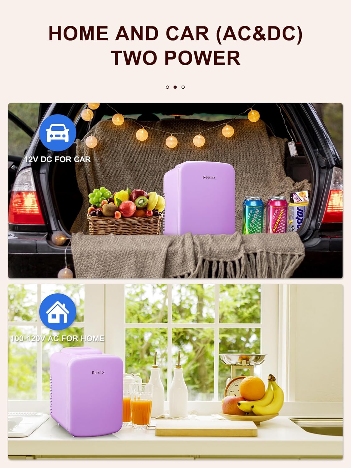 Mini Fridge, 3.7 Liter/6 Can Portable Cooler and Warmer Personal Refrigerator for Skin Care, Cosmetics, Beverage, Food,Great for Bedroom, Office, Car, Freon-Free (Purple)-1