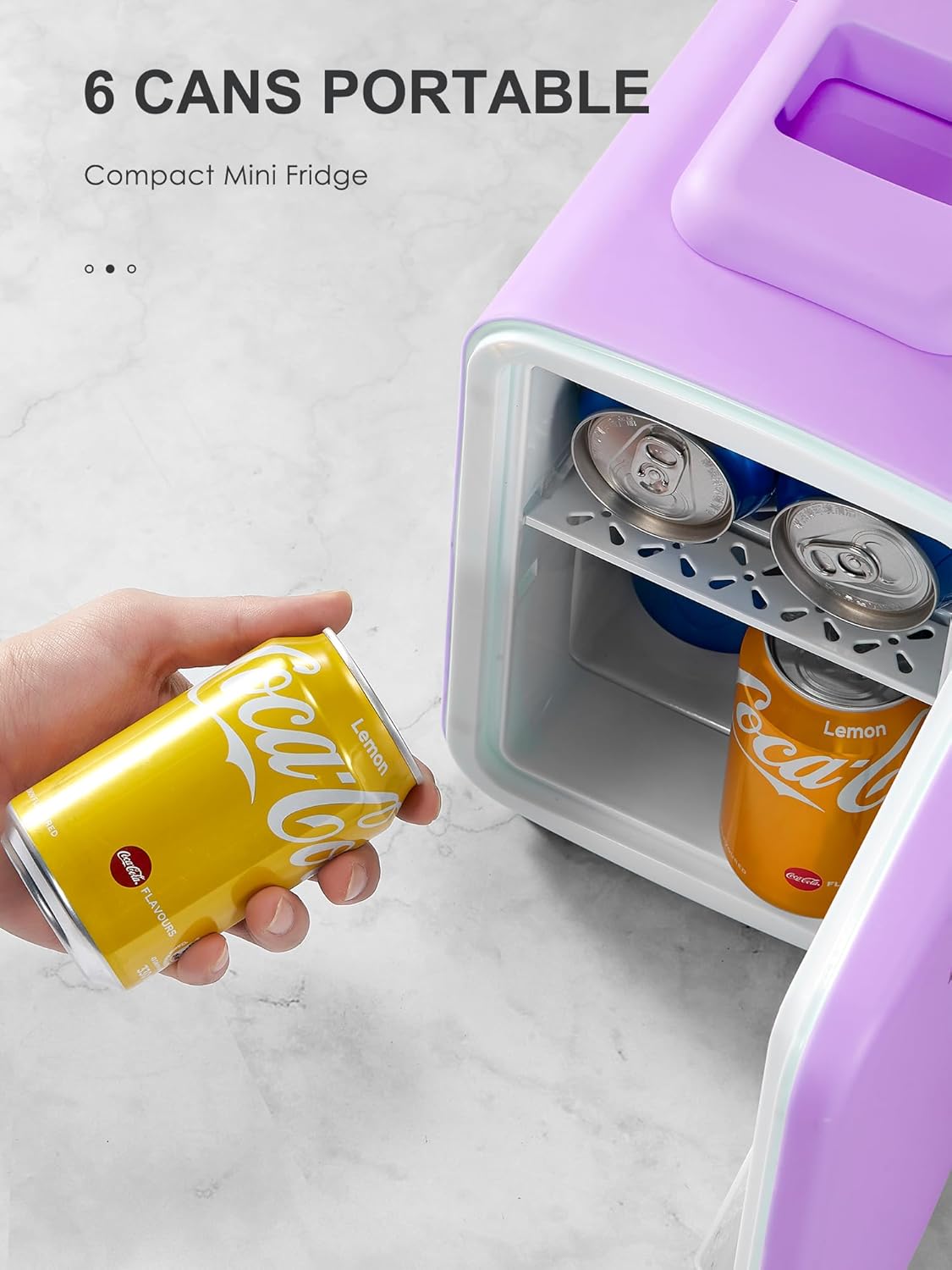 Mini Fridge, 3.7 Liter/6 Can Portable Cooler and Warmer Personal Refrigerator for Skin Care, Cosmetics, Beverage, Food,Great for Bedroom, Office, Car, Freon-Free (Purple)-3