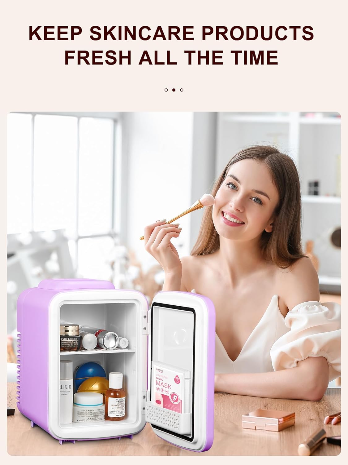 Mini Fridge, 3.7 Liter/6 Can Portable Cooler and Warmer Personal Refrigerator for Skin Care, Cosmetics, Beverage, Food,Great for Bedroom, Office, Car, Freon-Free (Purple)-4