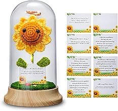 Crochet Sunflower Gifts for Women, Birthday Gifts from Daughter Positive Emotional Support in Plastic Dome Sun Flower with Greeting Card, from Husband Valentines Day Gifts for Her Naughty