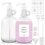 2 Pack Laundry Detergent Dispenser with Pump and Lid, 64 Oz Glass Bottles for Laundry Room Organization and Storage, Fabric Softener Dispenser for Washer