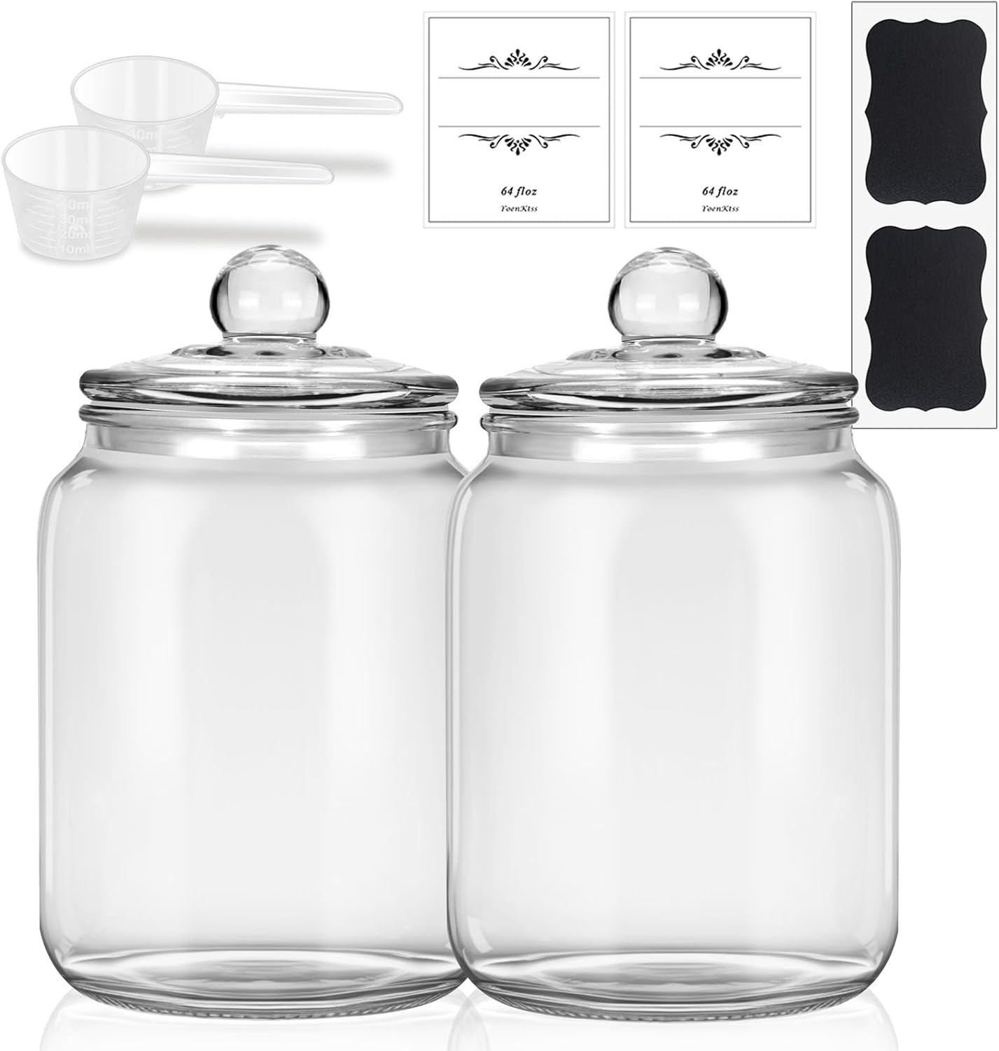 1/2 Gallon Glass Storage Jars for Laundry Room Organization, 2 Pack Apothecary Jars with Lids, Flour Sugar Storage Containers for Kitchen-0