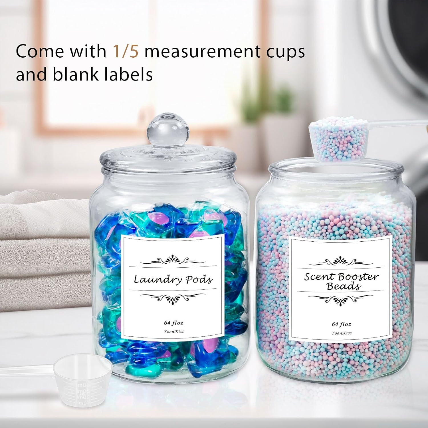 1/2 Gallon Glass Storage Jars for Laundry Room Organization, 2 Pack Apothecary Jars with Lids, Flour Sugar Storage Containers for Kitchen-1