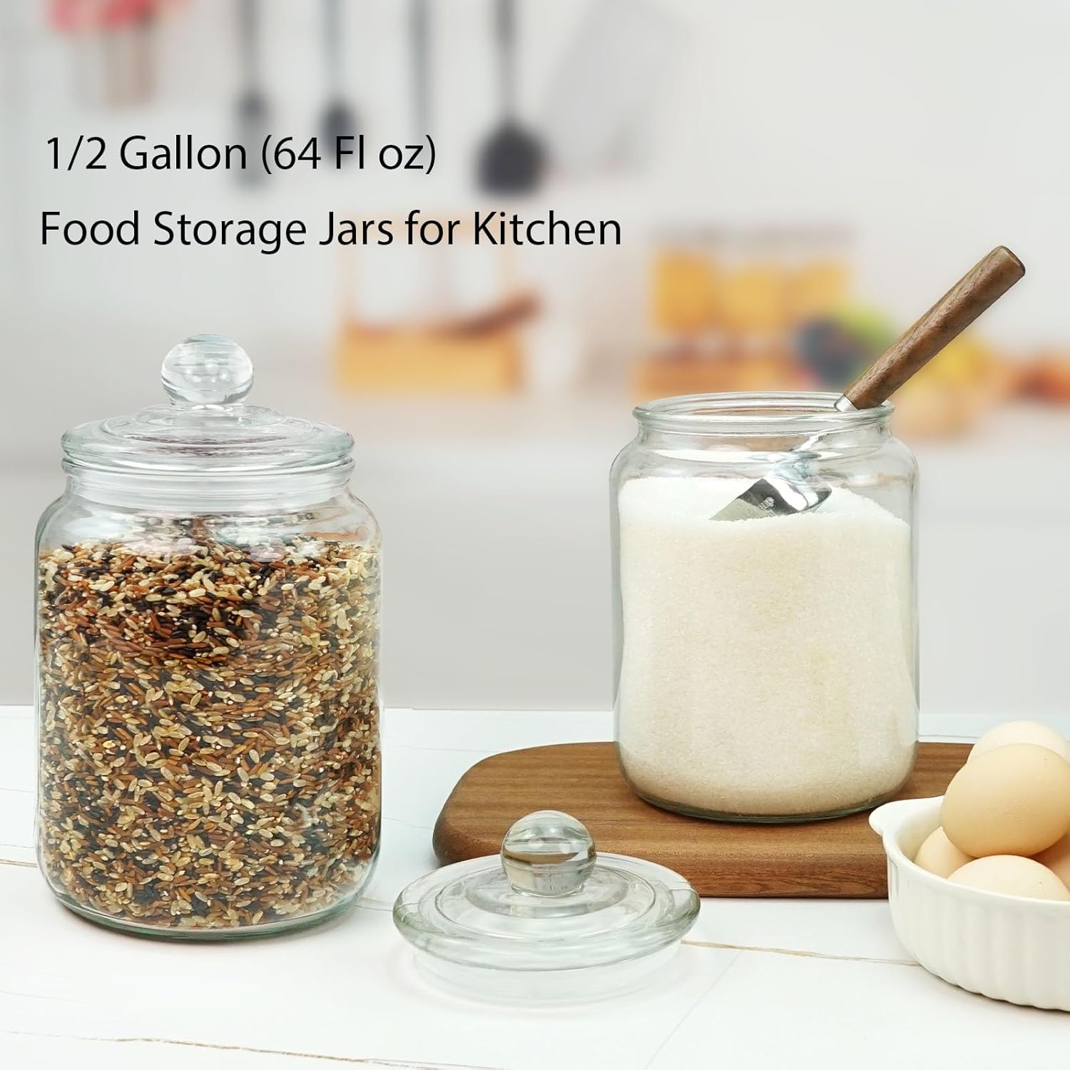 1/2 Gallon Glass Storage Jars for Laundry Room Organization, 2 Pack Apothecary Jars with Lids, Flour Sugar Storage Containers for Kitchen-3