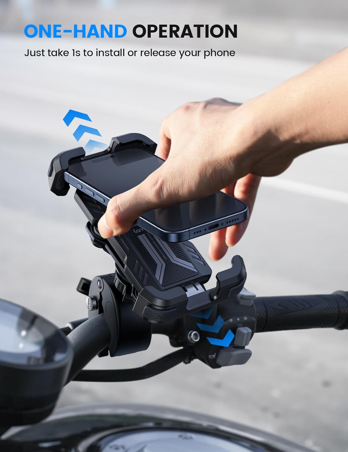 Lamicall Motorcycle Phone Mount Holder - [Dual Vibration Dampener] [Anti Shake] Motorcycle Cell Phone Holder, Upgrade Bike Phone Mount, Fit iPhone 15/14/ 13 Pro Max, More 4.7-6.7" Phones, Black-4