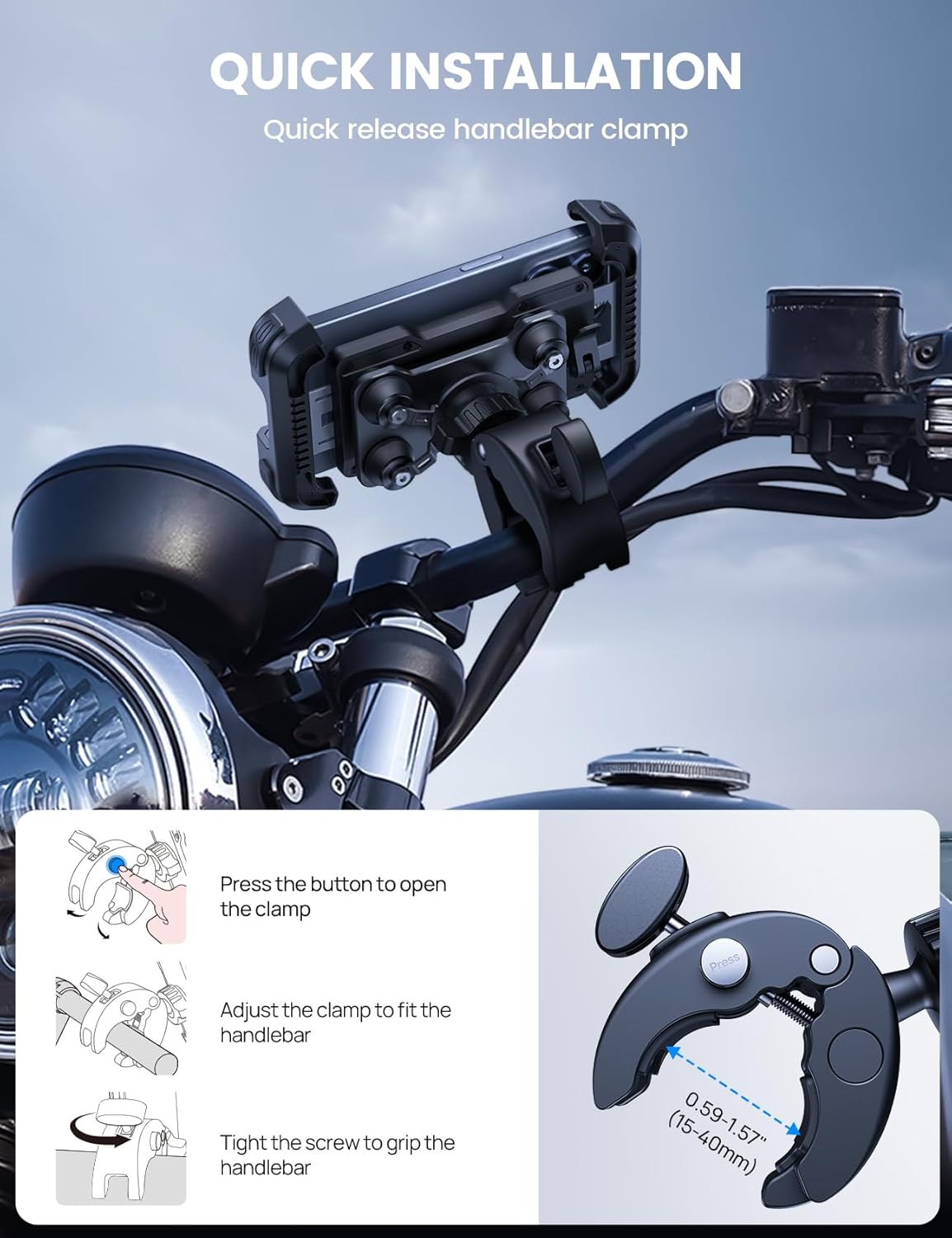 Lamicall Motorcycle Phone Mount Holder - [Dual Vibration Dampener] [Anti Shake] Motorcycle Cell Phone Holder, Upgrade Bike Phone Mount, Fit iPhone 15/14/ 13 Pro Max, More 4.7-6.7" Phones, Black-5