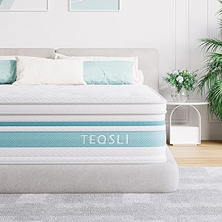 TeQsli Queen Mattress 12-inch Hybrid Mattress Memory Foam with Innerspring Mattress in a Box for Pressure Relief & Support Queen Size Mattress, 100 Nights Trial