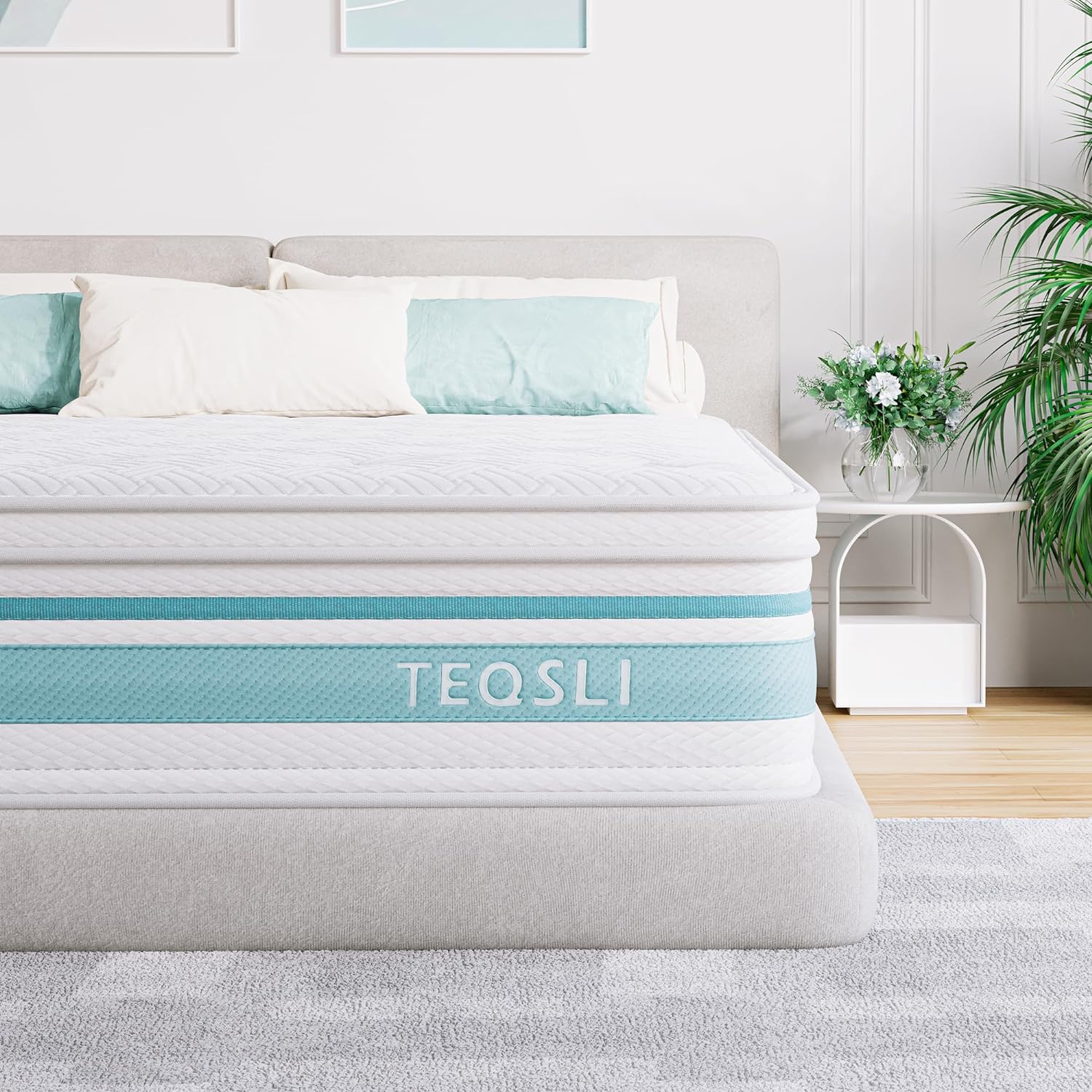 TeQsli Queen Mattress 12-inch Hybrid Mattress Memory Foam with Innerspring Mattress in a Box for Pressure Relief & Support Queen Size Mattress, 100 Nights Trial-0