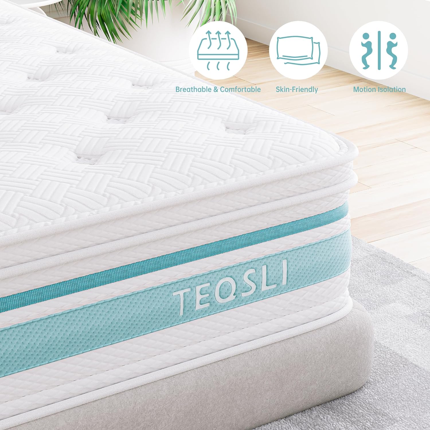 TeQsli Queen Mattress 12-inch Hybrid Mattress Memory Foam with Innerspring Mattress in a Box for Pressure Relief & Support Queen Size Mattress, 100 Nights Trial-3