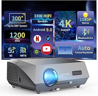 Auto Focus Projector 4K Daylight,1200ANSI High Lumen Native 1080P Gaming Projector WIFI6 HDR,Ultra HD Smart Android 2+32G Home Theater Video Proyector Bluetooth Auto Keystone Apps HDMI,NFC Casting