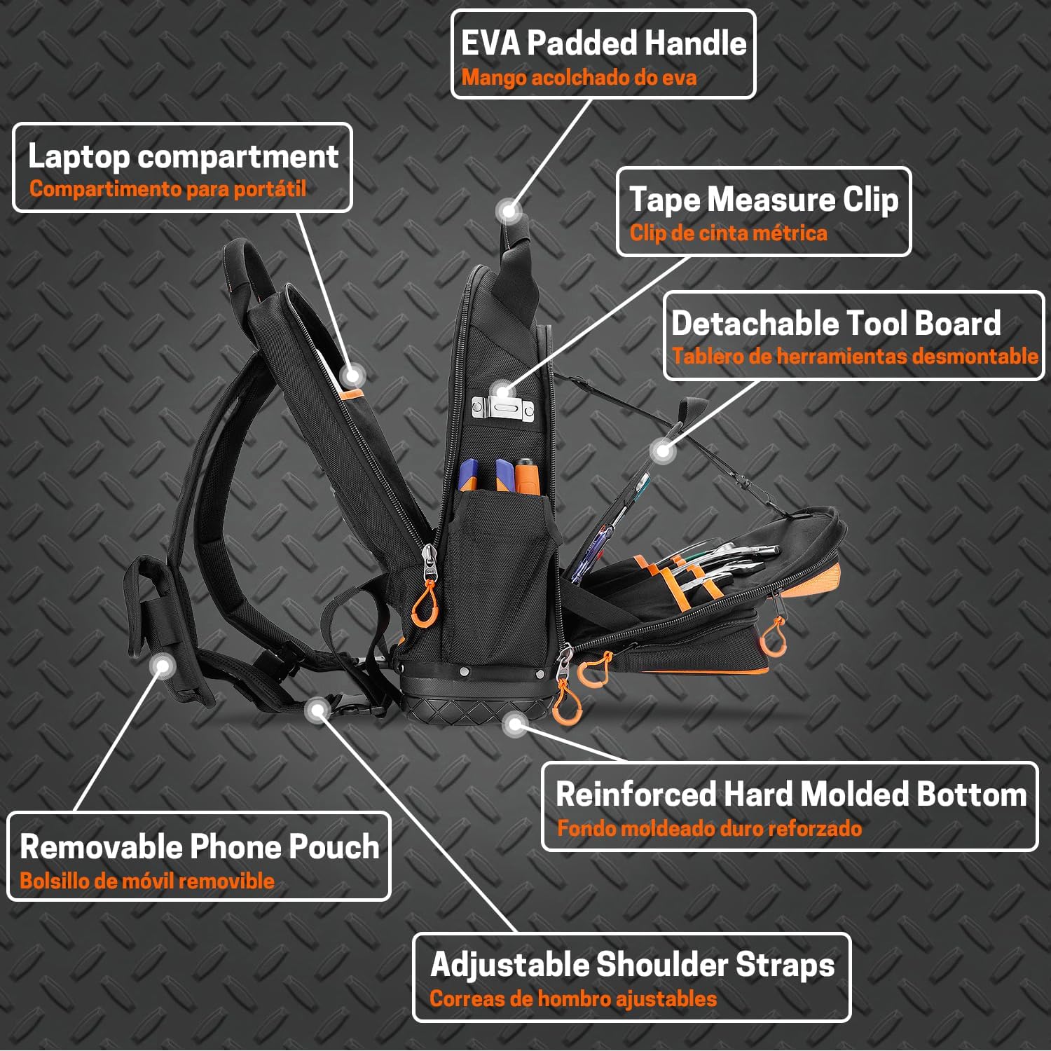 Tool Backpack, Hard-Based Tradesman Backpack, Heavy-Duty Tool Carrier Bag for Electricians, Construction, Men-2