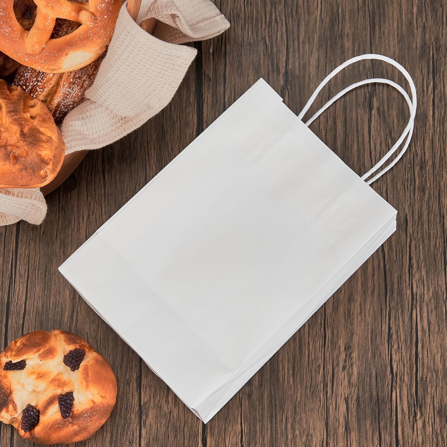 METAPRINT 50 Pack Small Gift Bags 5.8x3.2x8.25 Inch White Paper Bags with Handles Bulk, Kraft Paper Bags for Party favor, Retail, Grocery Sacks-5