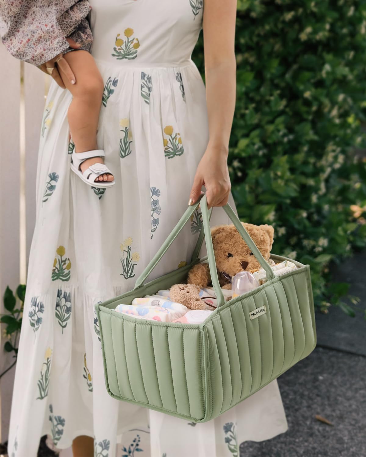 Blissful Diary Baby Diaper Caddy Organizer, Stylish Nursery Storage Basket - Gift for Baby Shower, Baby Registry Must Have, Newborn Essentials - Baby Caddy Organizer for Diaper Station - Sage Green-4