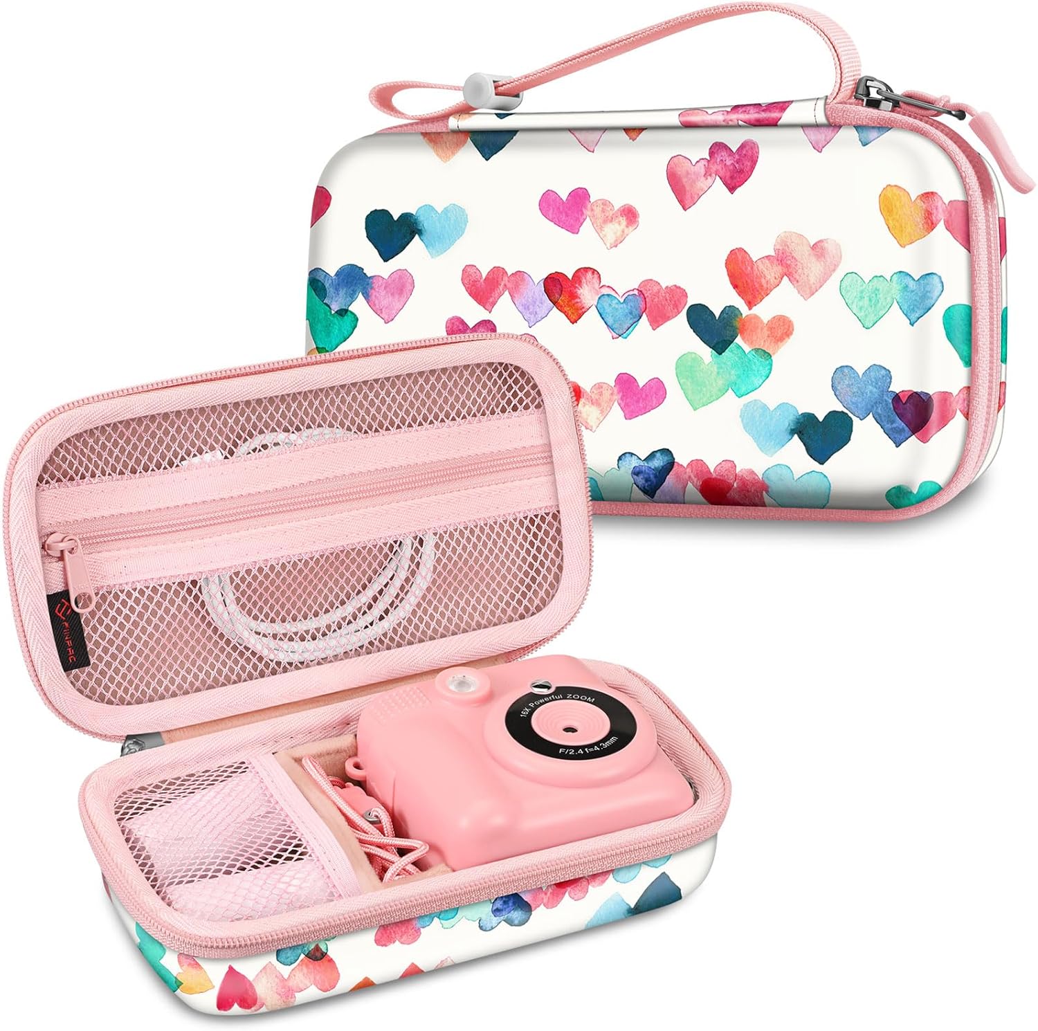 Fintie Kids Camera Case Compatible with ESOXOFFORE, MINIBEAR, Dylanto, WEEFUN and More Instant Camera for Kids Digital Video Cameras, Hard Carrying Bag with Inner Pocket, Raining Hearts-0