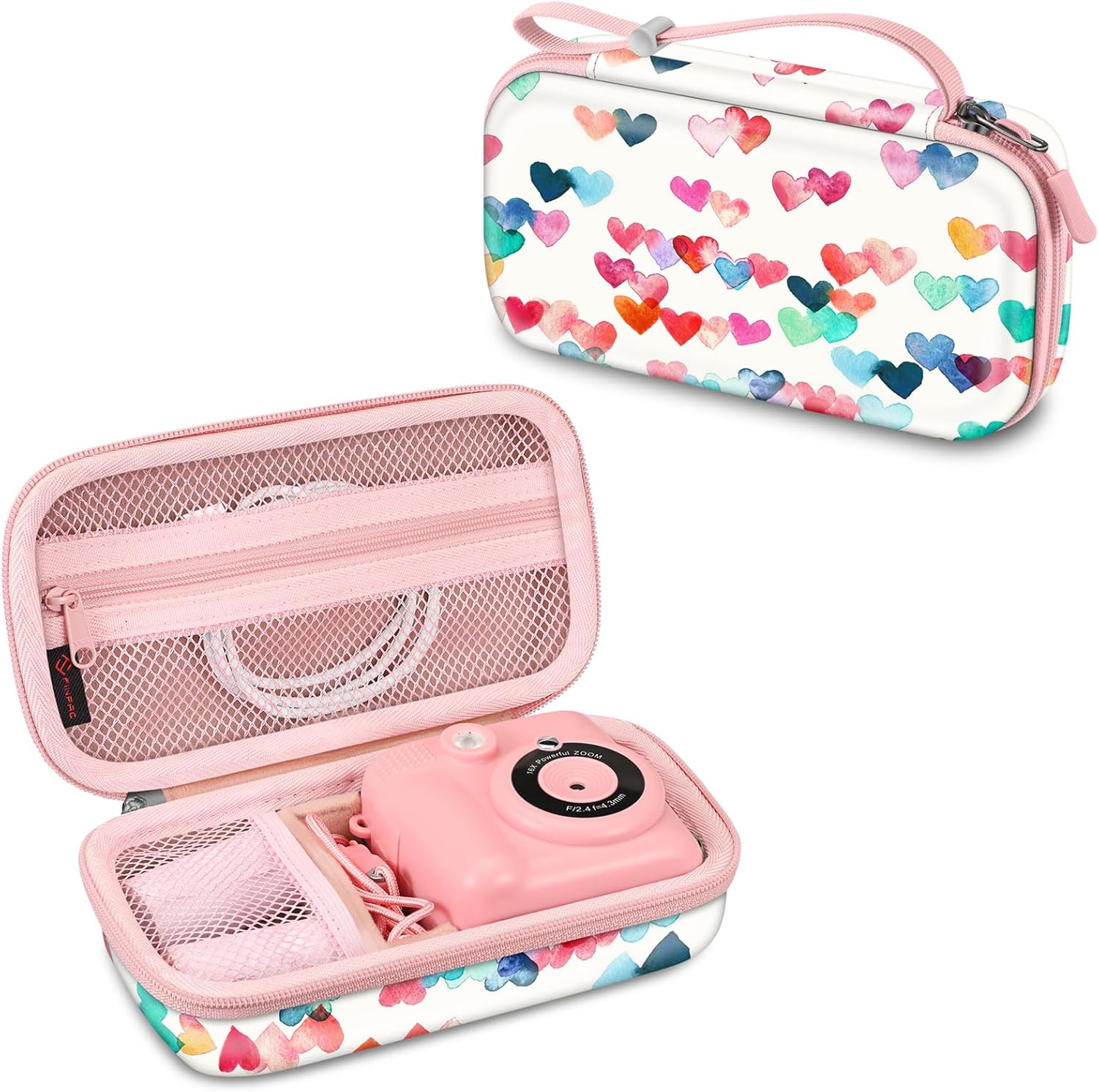 Fintie Kids Camera Case Compatible with ESOXOFFORE, MINIBEAR, Dylanto, WEEFUN and More Instant Camera for Kids Digital Video Cameras, Hard Carrying Bag with Inner Pocket, Raining Hearts-7