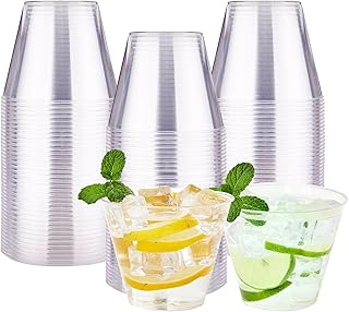 RACETOP 9 oz Clear Disposable Plastic Cups [100 Pack], Clear Plastic Cups Tumblers, Heavy-duty Party Glasses, Disposable Cups