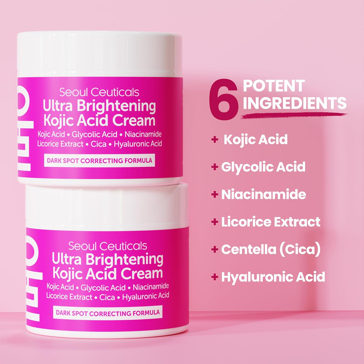 SeoulCeuticals Korean Kojic Acid Cream Dark Spot Remover + Glycolic Acid + Niacinamide + Cica + HA Moisturizer - Cruelty Free K Beauty Skincare 2oz-2