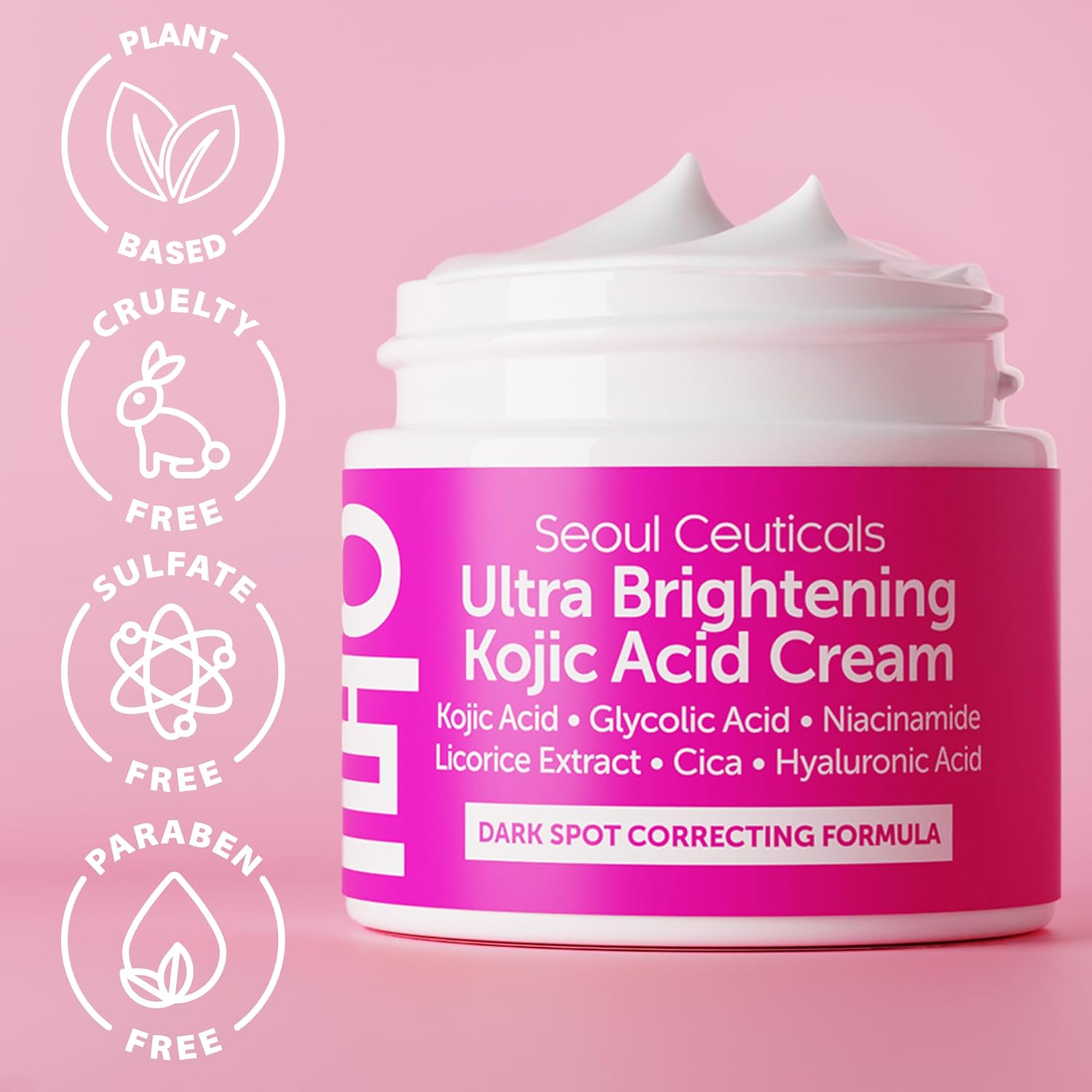 SeoulCeuticals Korean Kojic Acid Cream Dark Spot Remover + Glycolic Acid + Niacinamide + Cica + HA Moisturizer - Cruelty Free K Beauty Skincare 2oz-4