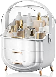 Makeup Storage Organizer with Lid, Waterproof Cosmetics Skincare Organizer for Vanity, Portable Makeup Storage Box for Countertop, Gifts, Women (White)