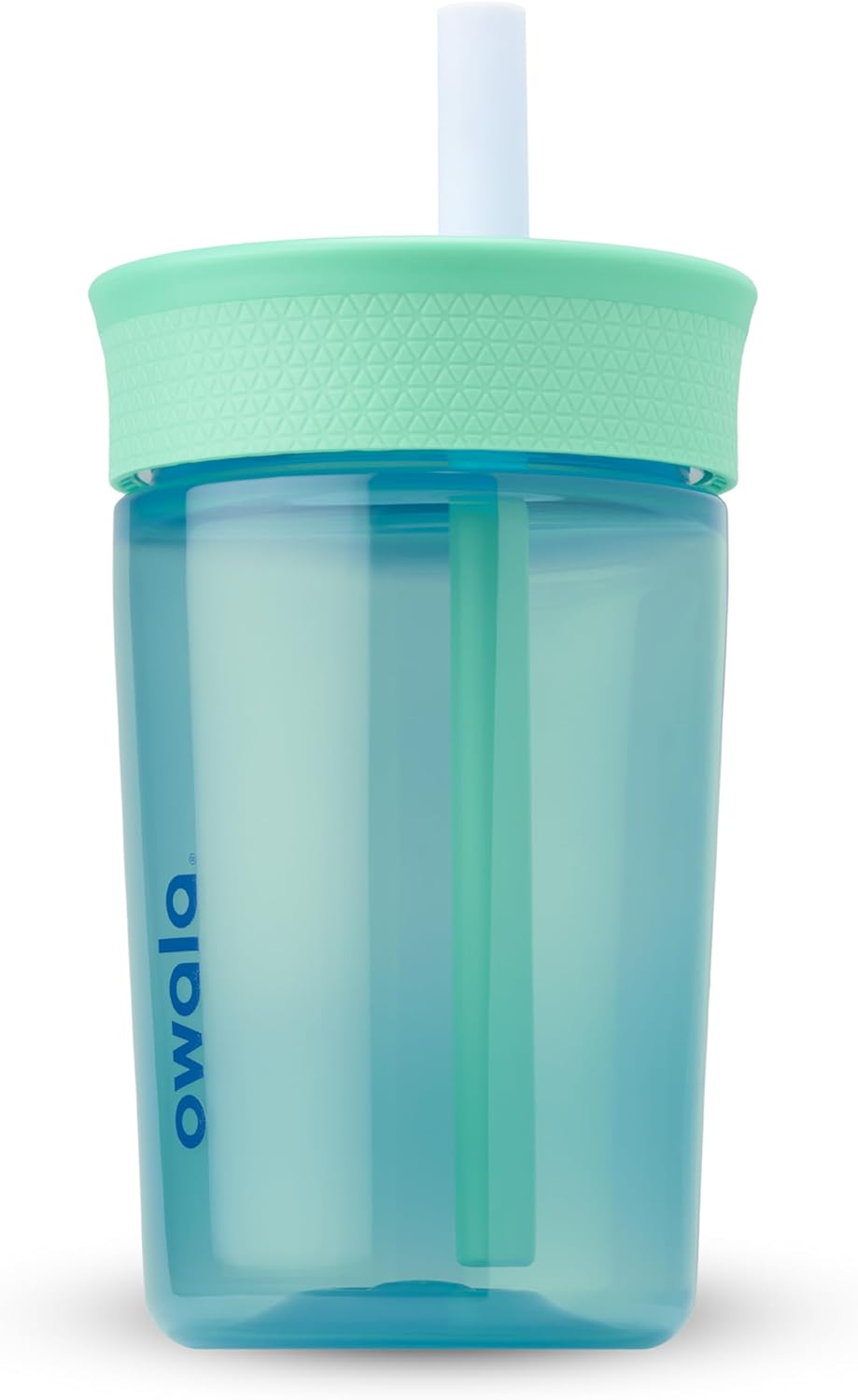 Owala Kids Insulation BPA-Free Plastic Tumbler with Spill Resistant Flexible Straw, Easy to Clean, Kids Water Bottle, Great for Travel, Dishwasher Safe, 15 Oz, Teal and Aqua (The Blues)-0