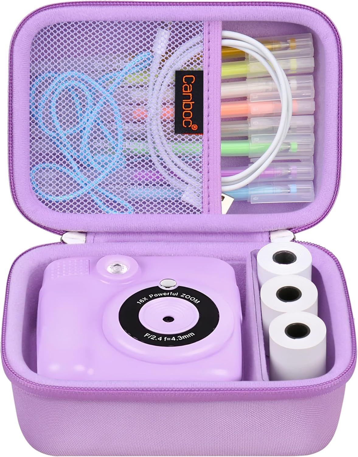 Canboc Camera Case Compatible with ESOXOFFORE/GKTZ/WEEFUN Instant Print Camera, Toddler Digital Video Cameras Bag fit Print Paper, Colorful Pen, USB Cable, Purple (Case Only)-0